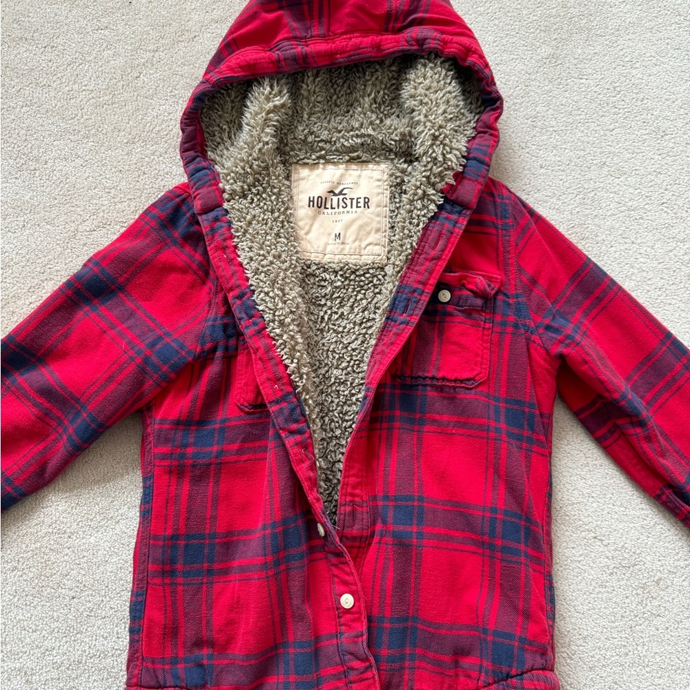 Hollister Red Plaid Men's Sweater with Hood